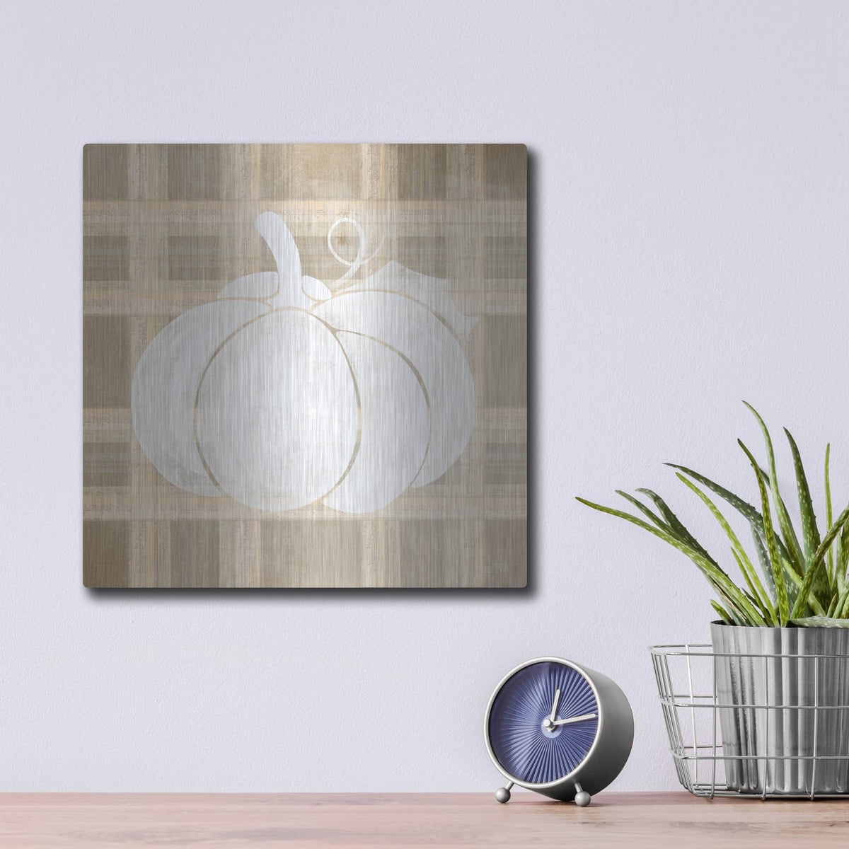 'Plaid Pumpkin I' by House Fenway – Metal Wall Art, 12x12 room view