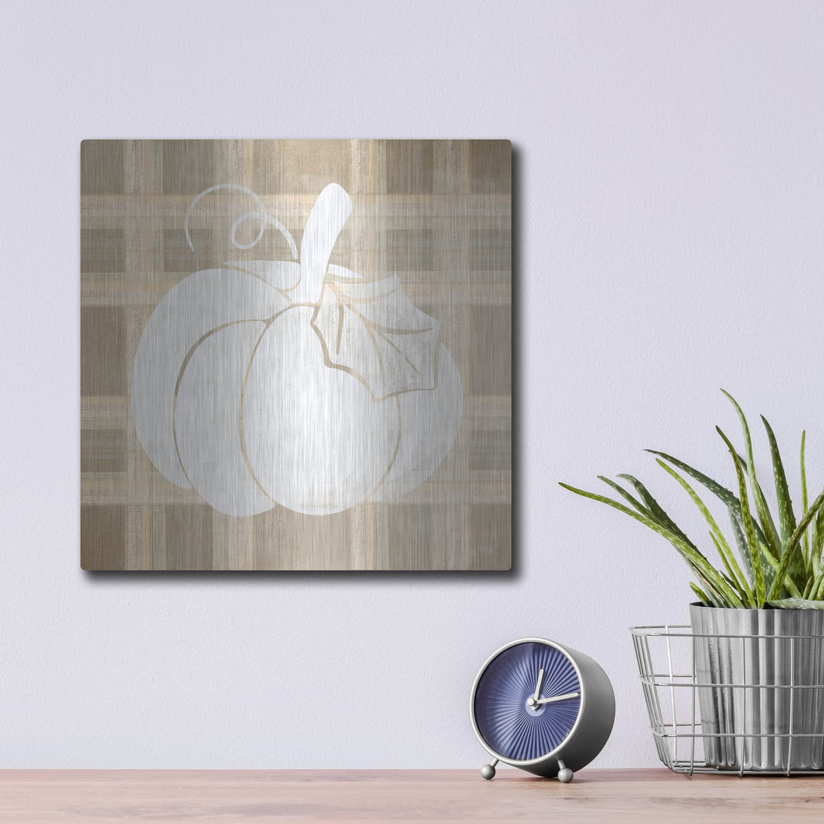 'Plaid Pumpkin II' by House Fenway – Metal Wall Art, 12x12 room view