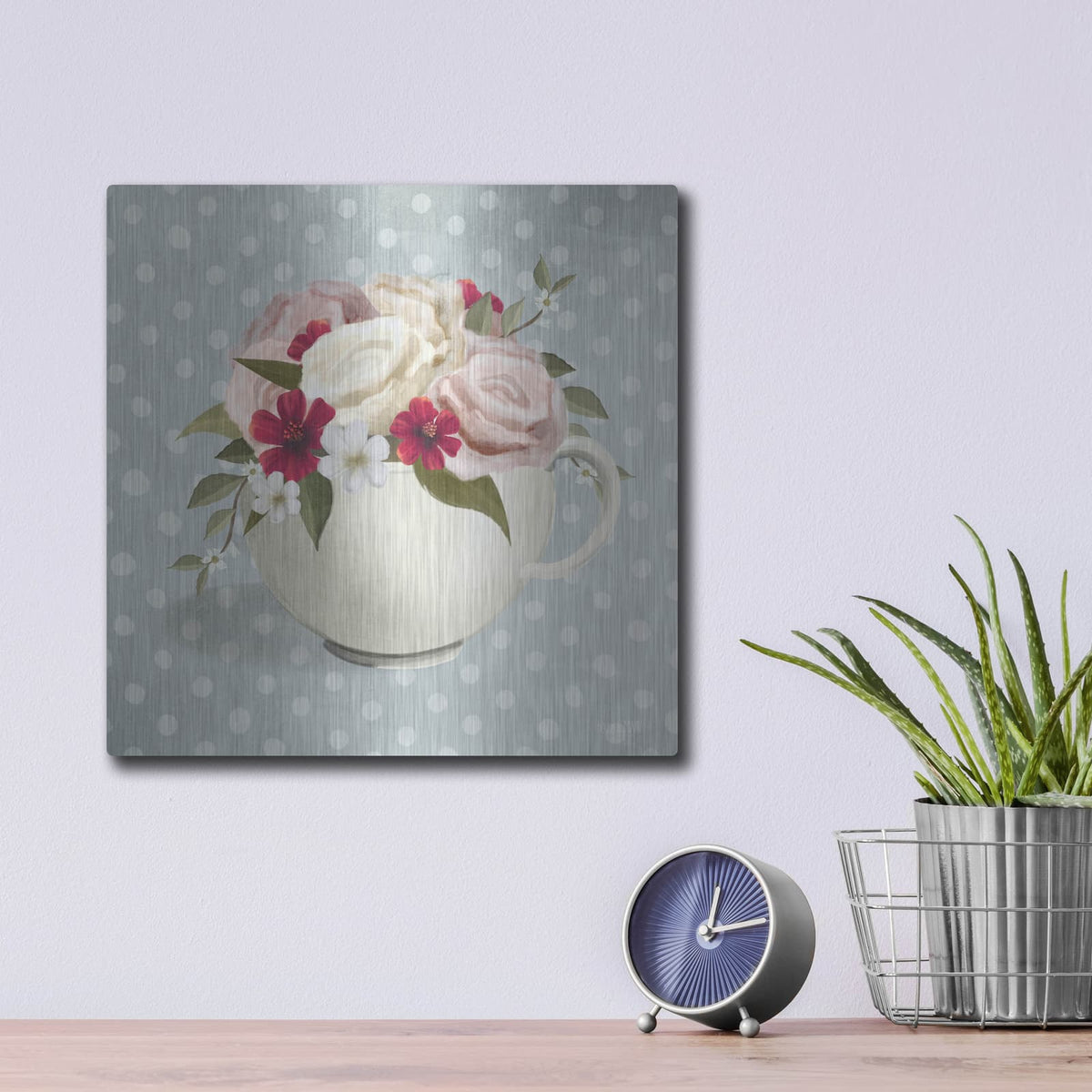 'Polka Dot Coffee-Tea Rose' by House Fenway – Metal Wall Art, 12x12 room view
