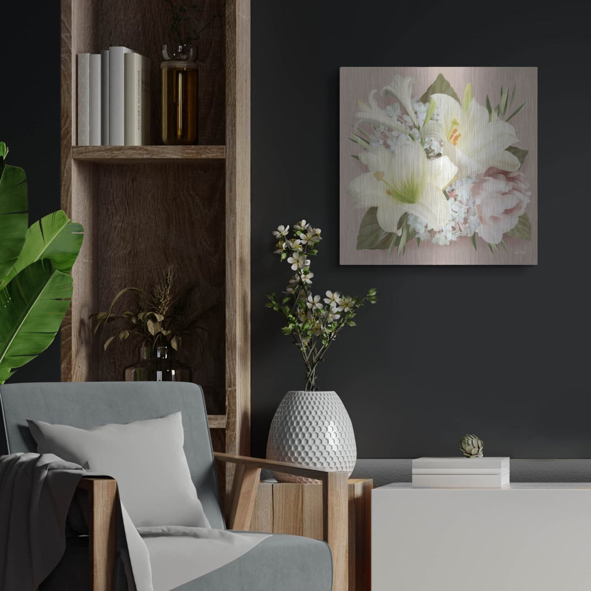 'Spring Lily Bouquet' by House Fenway – Metal Wall Art, 24x24 room view