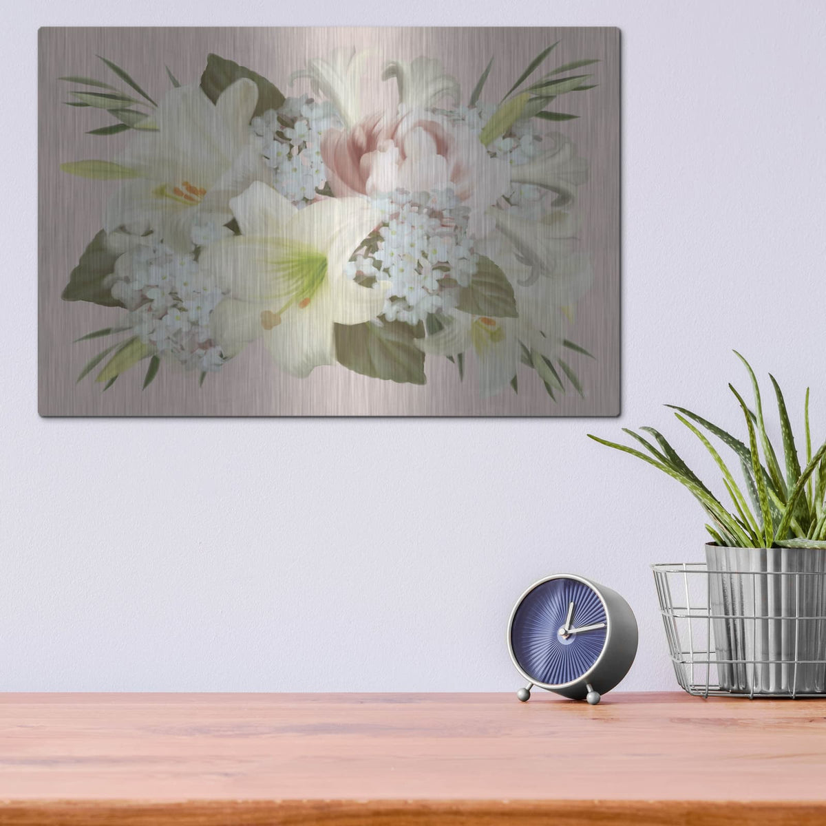 'Spring Lily Floral' by House Fenway – Metal Wall Art, 16x12 room view