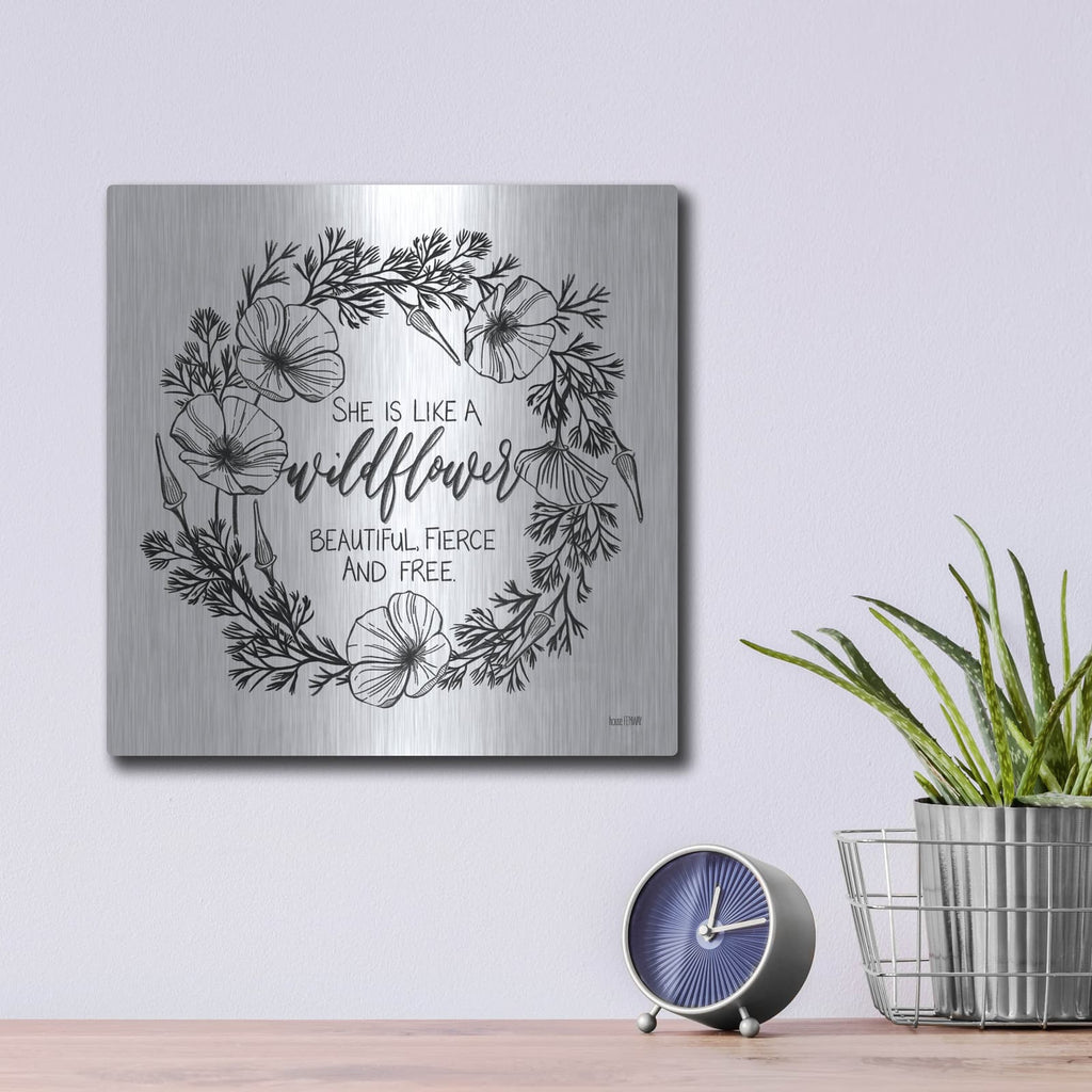 'She is Like a Wildflower' by House Fenway – Metal Wall Art, 12x12 room view