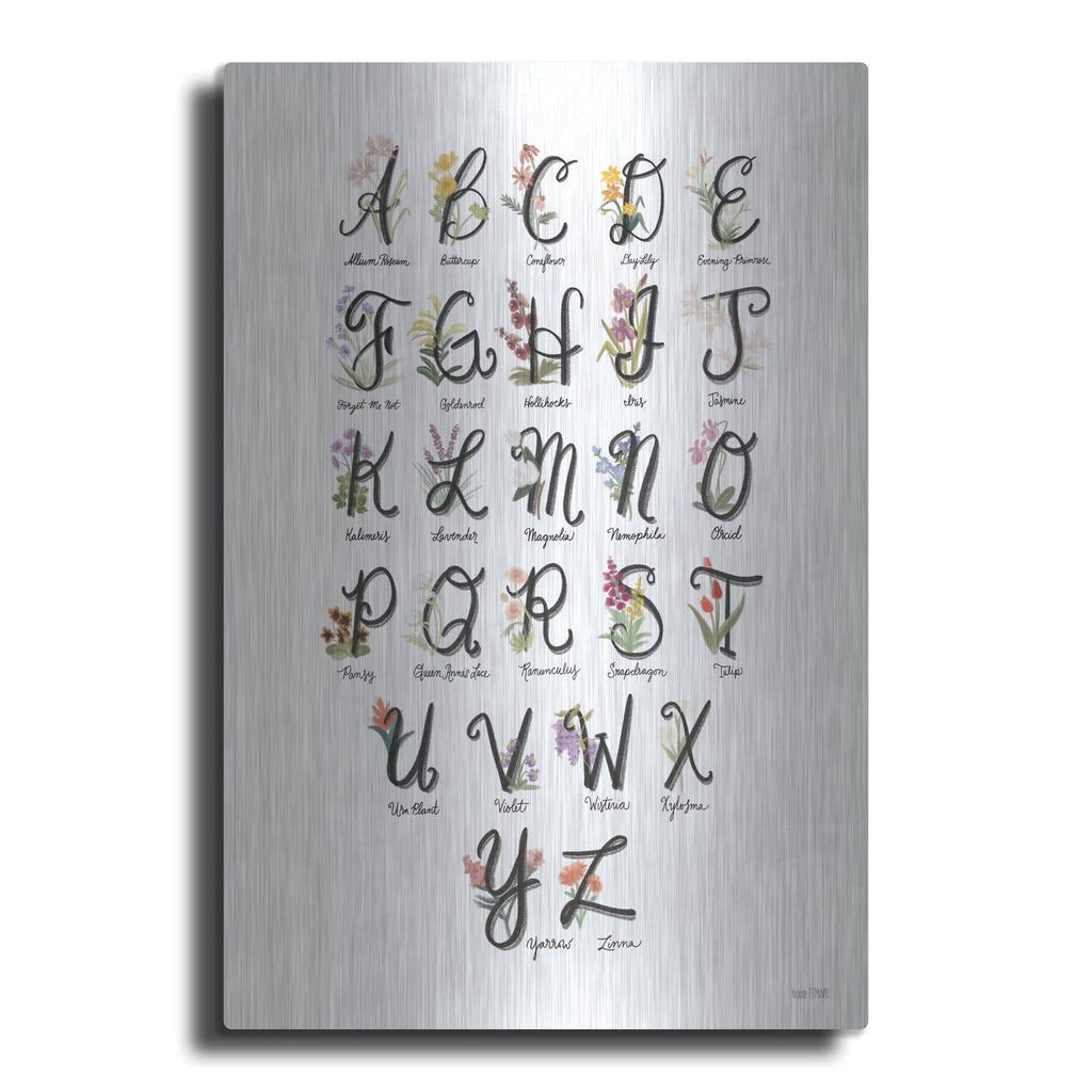 'Flower Alphabet in White' by House Fenway – Metal Wall Art