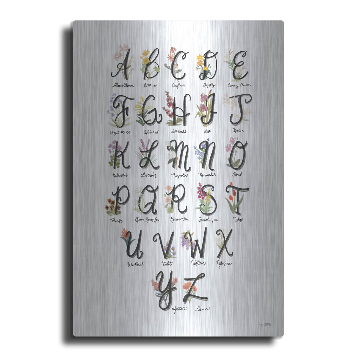 'Flower Alphabet in White' by House Fenway – Metal Wall Art