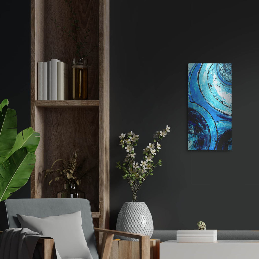 'Blue Moons II' by Erin Ashley – Metal Wall Art, 12x24 room view