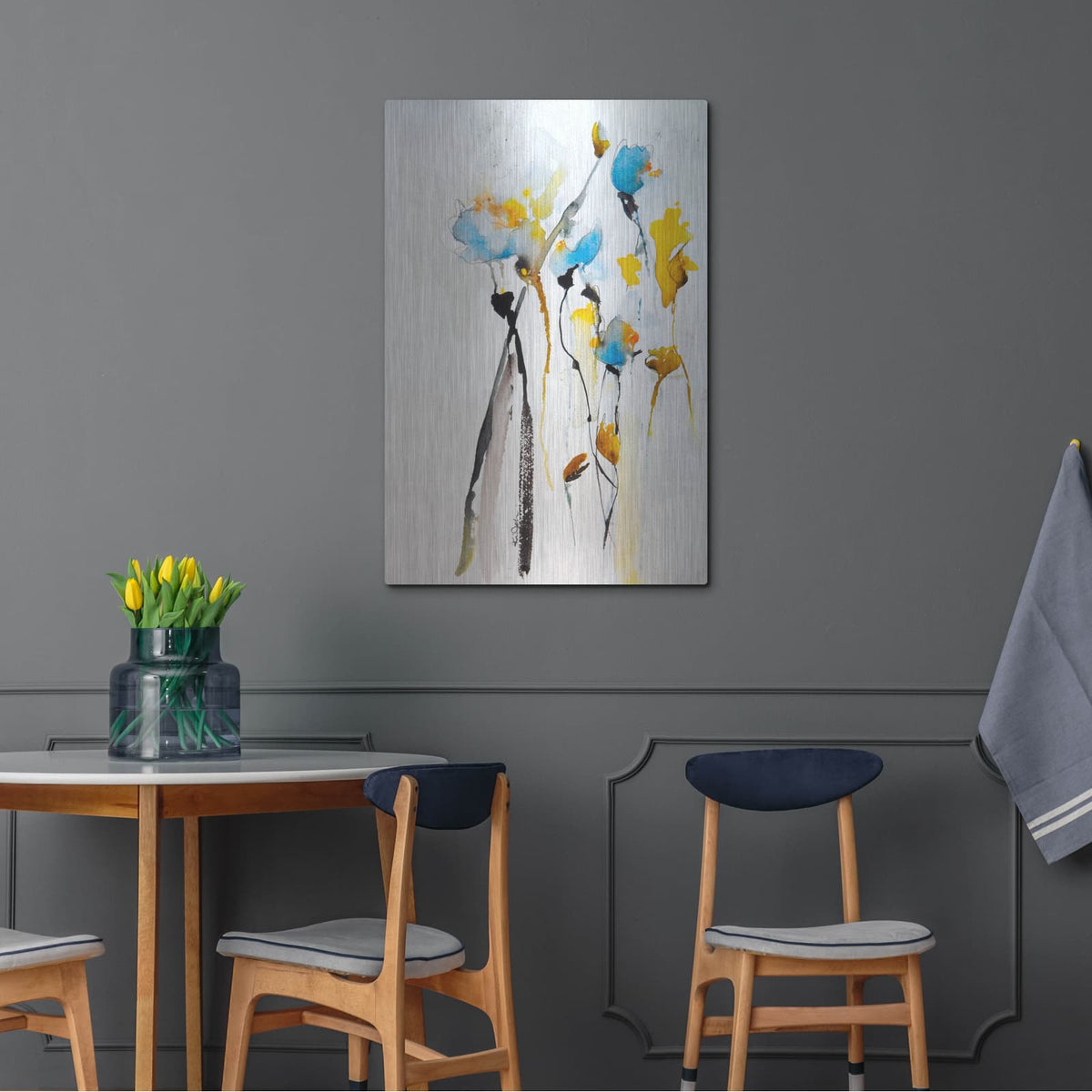 'Blue Flowers II' by Karin J – Metal Wall Art, 24x36 room view