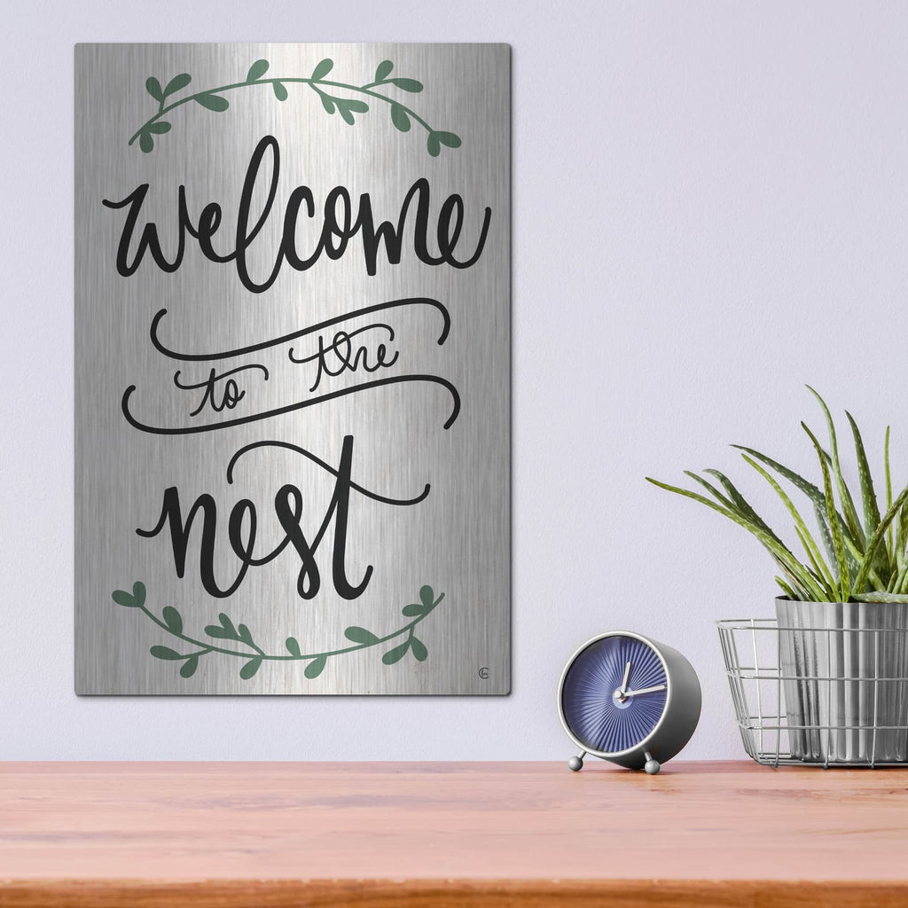 'Welcome to the Nest' by Fearfully Made – Metal Wall Art, 12x16 room view