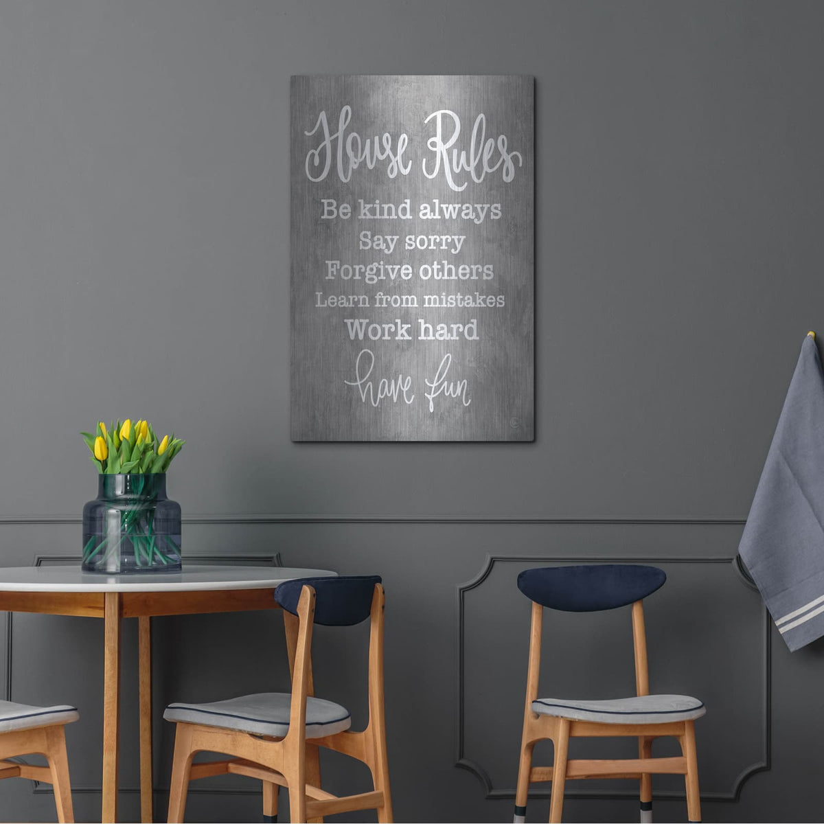 'House Rules' by Fearfully Made – Metal Wall Art, 24x36 room view