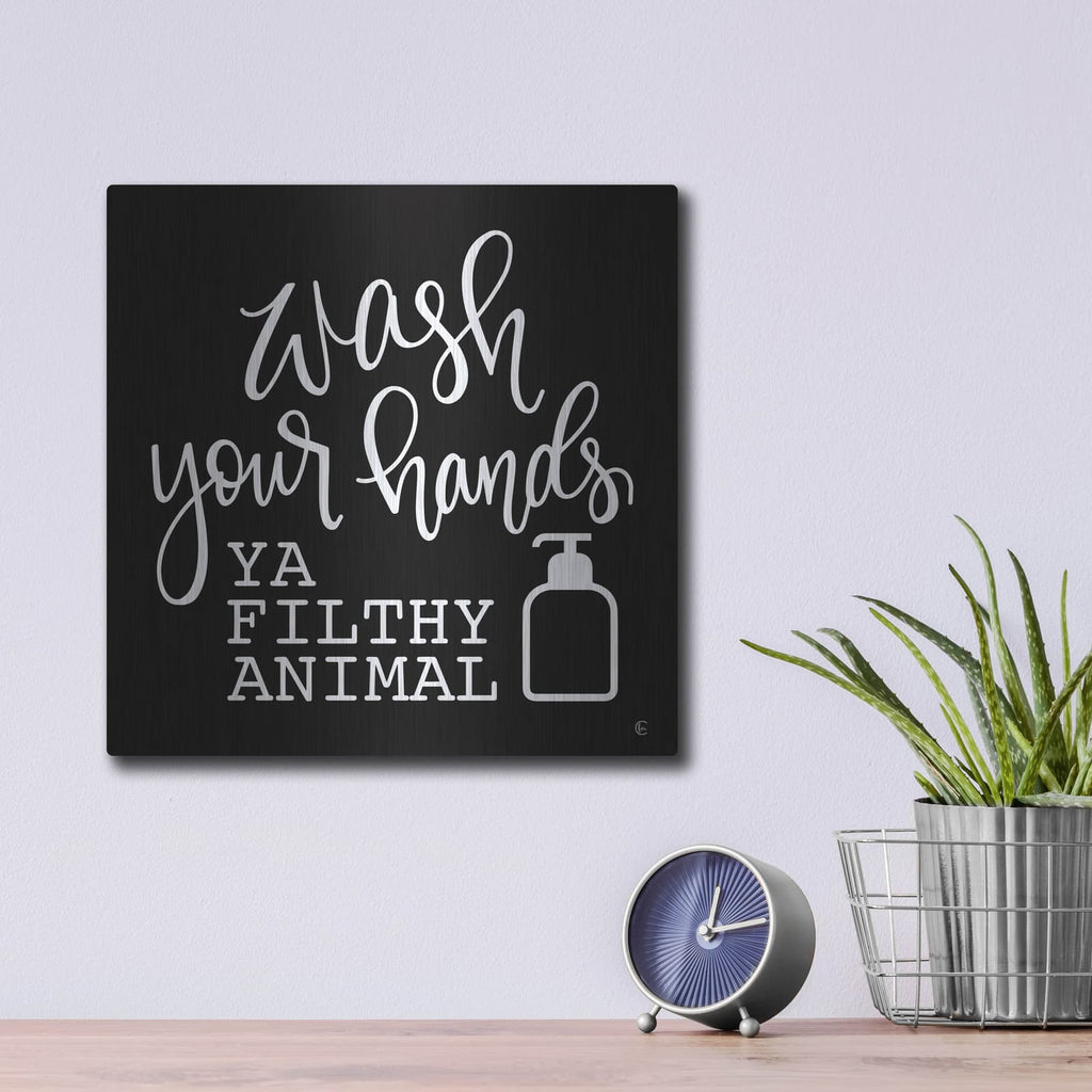 'Wash Your Hands' by Fearfully Made – Metal Wall Art, 12x12 room view