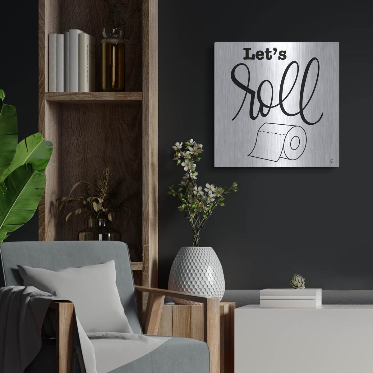 'Let's Roll' by Fearfully Made – Metal Wall Art, 24x24 room view