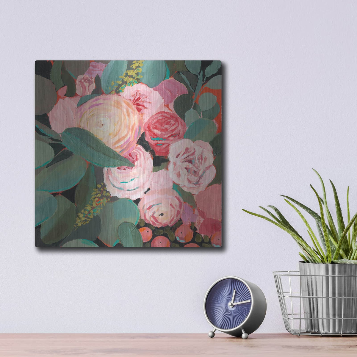 'Eucalyptus Bouquet II' by Victoria Borges – Metal Wall Art, 12x12 room view
