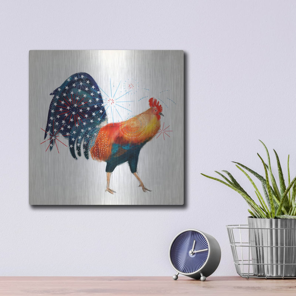 'Rooster Fireworks II' by Victoria Borges – Metal Wall Art, 12x12 room view