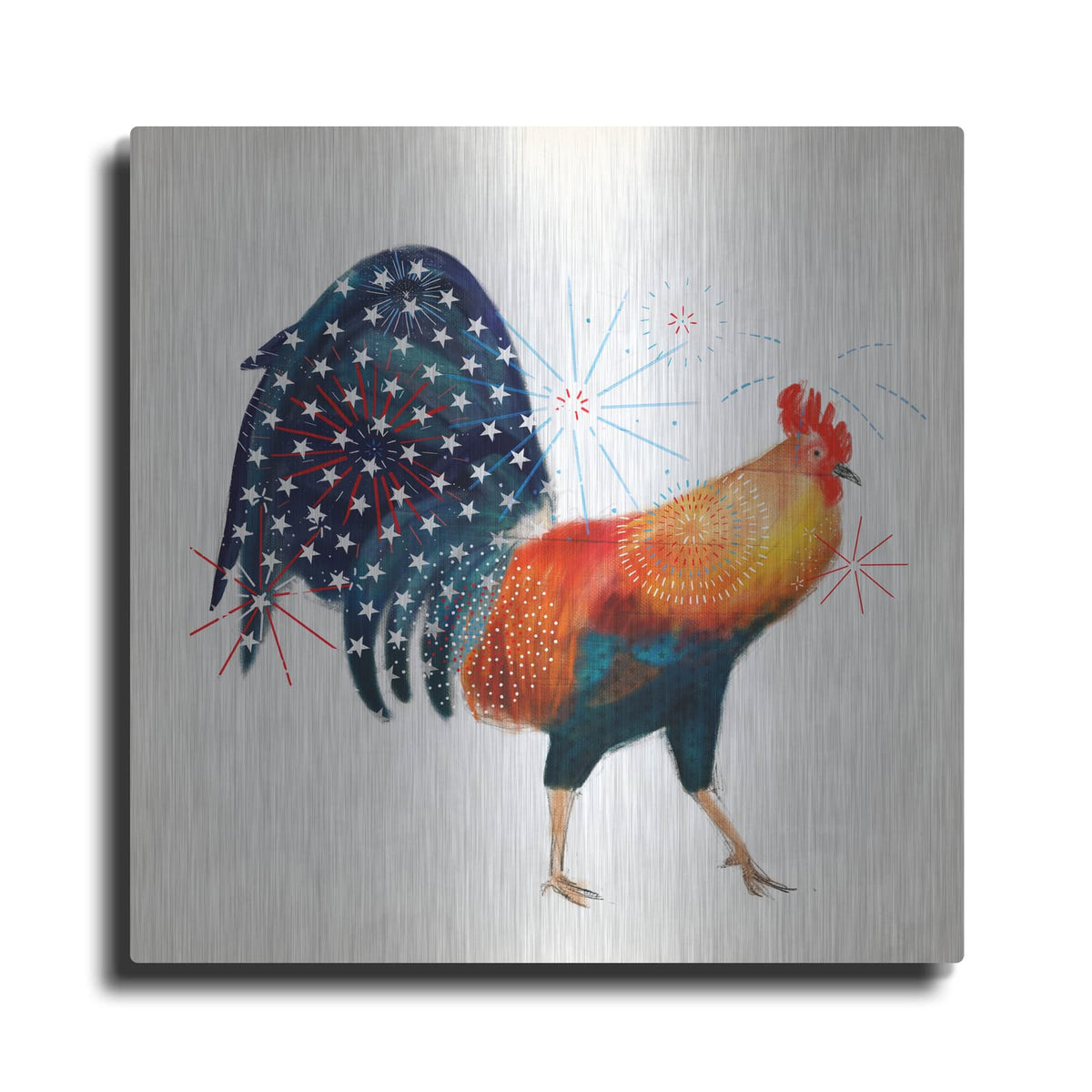 'Rooster Fireworks II' by Victoria Borges – Metal Wall Art