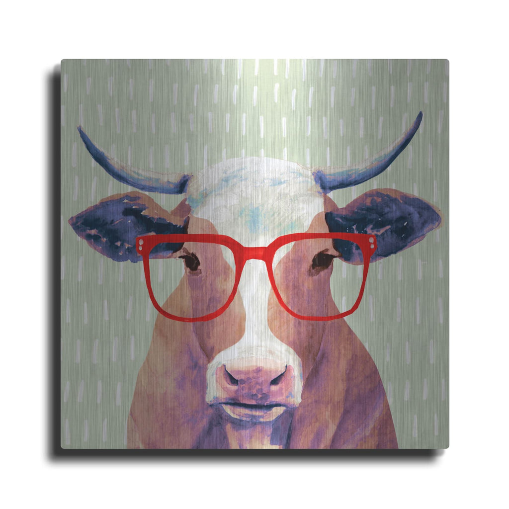 'Bespectacled Bovine I' by Victoria Borges – Metal Wall Art