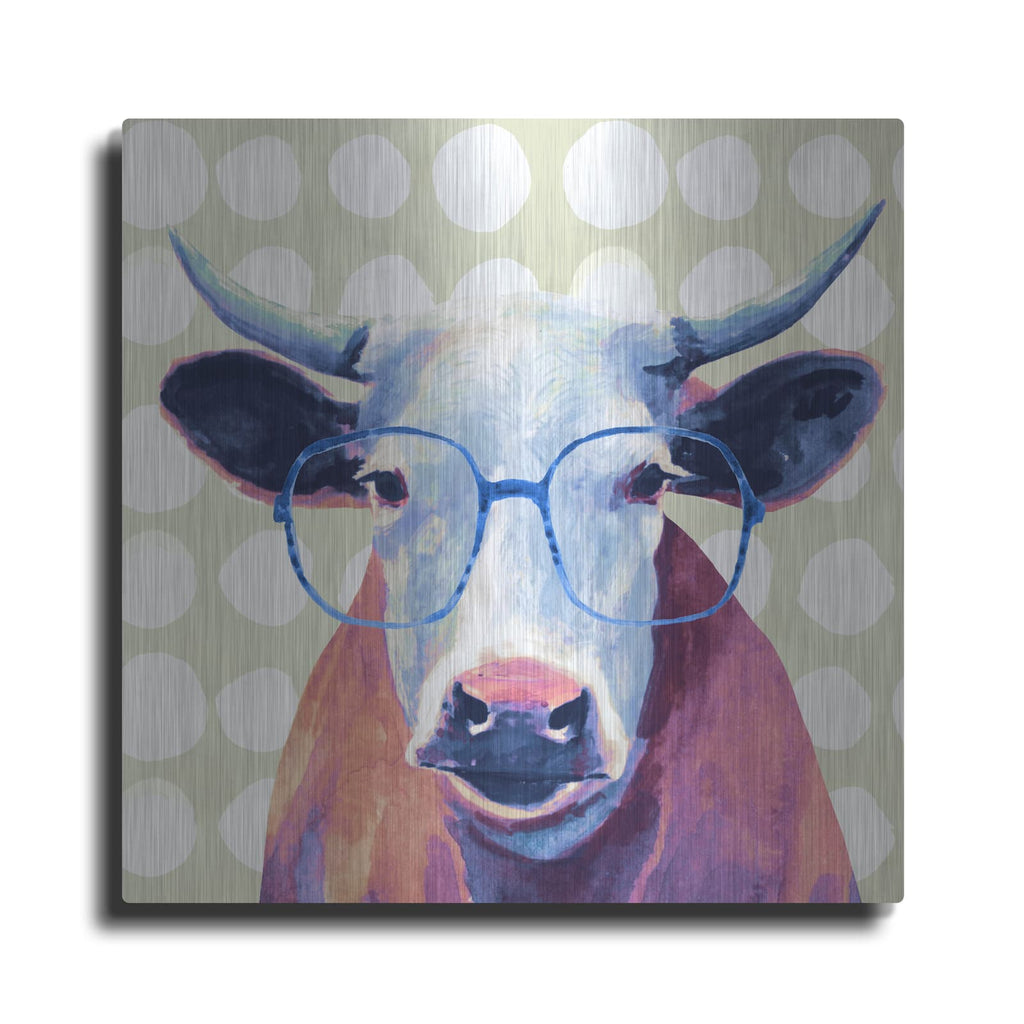'Bespectacled Bovine II' by Victoria Borges – Metal Wall Art