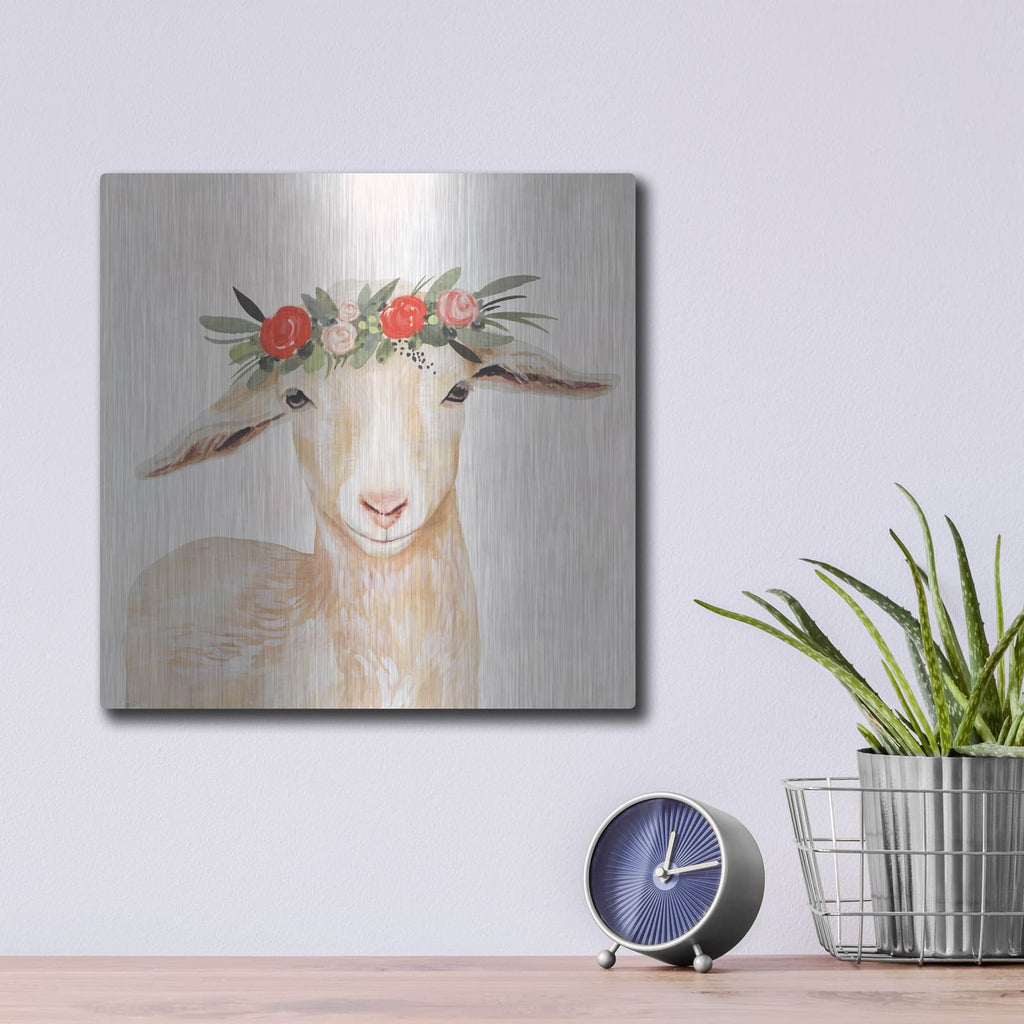 'Garden Goat I' by Victoria Borges – Metal Wall Art, 12x12 room view