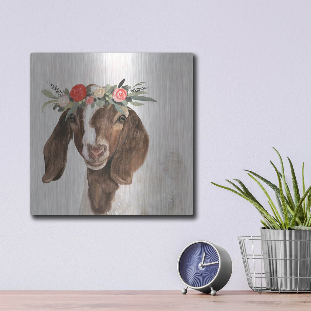 'Garden Goat II' by Victoria Borges – Metal Wall Art, 12x12 room view