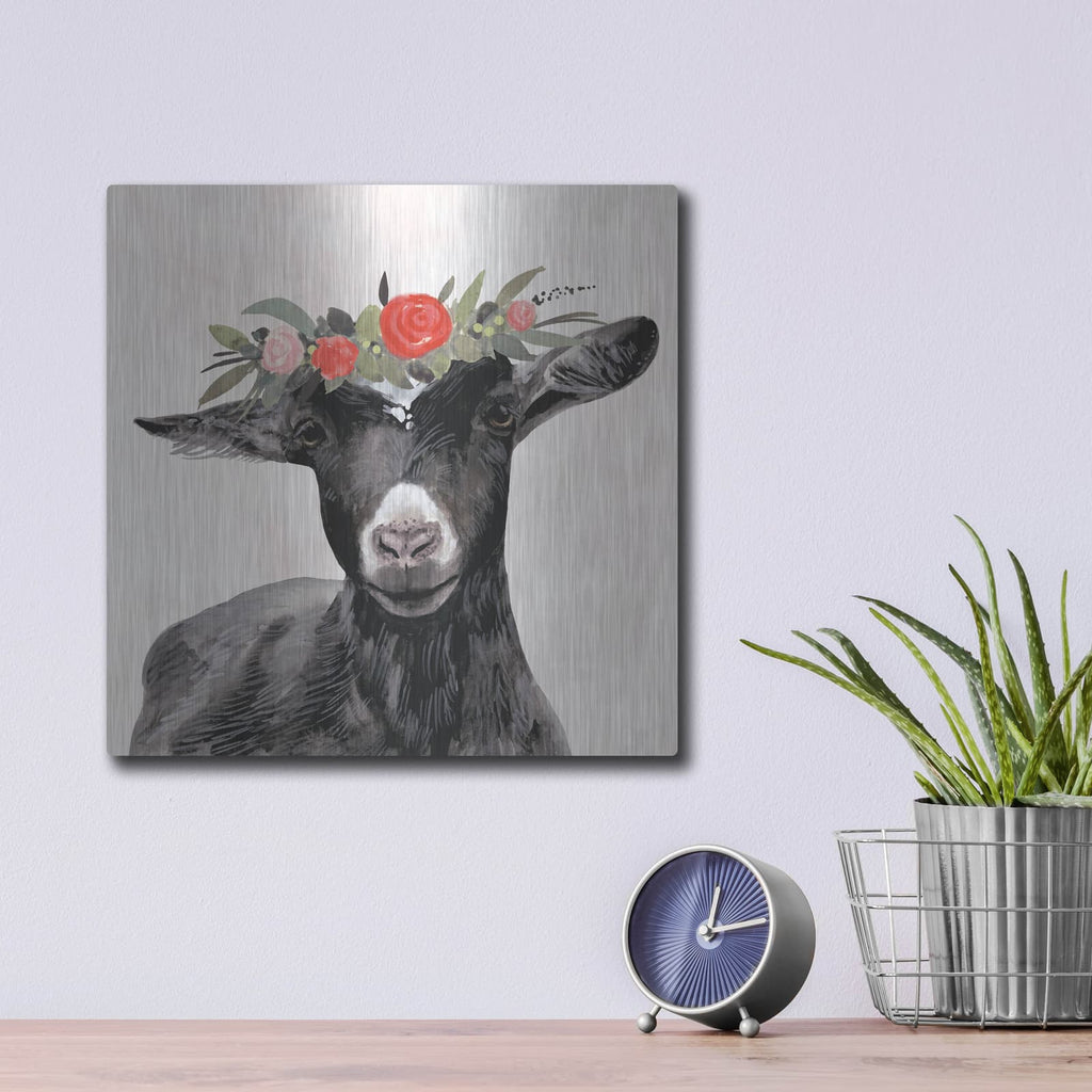 'Garden Goat III' by Victoria Borges – Metal Wall Art, 12x12 room view