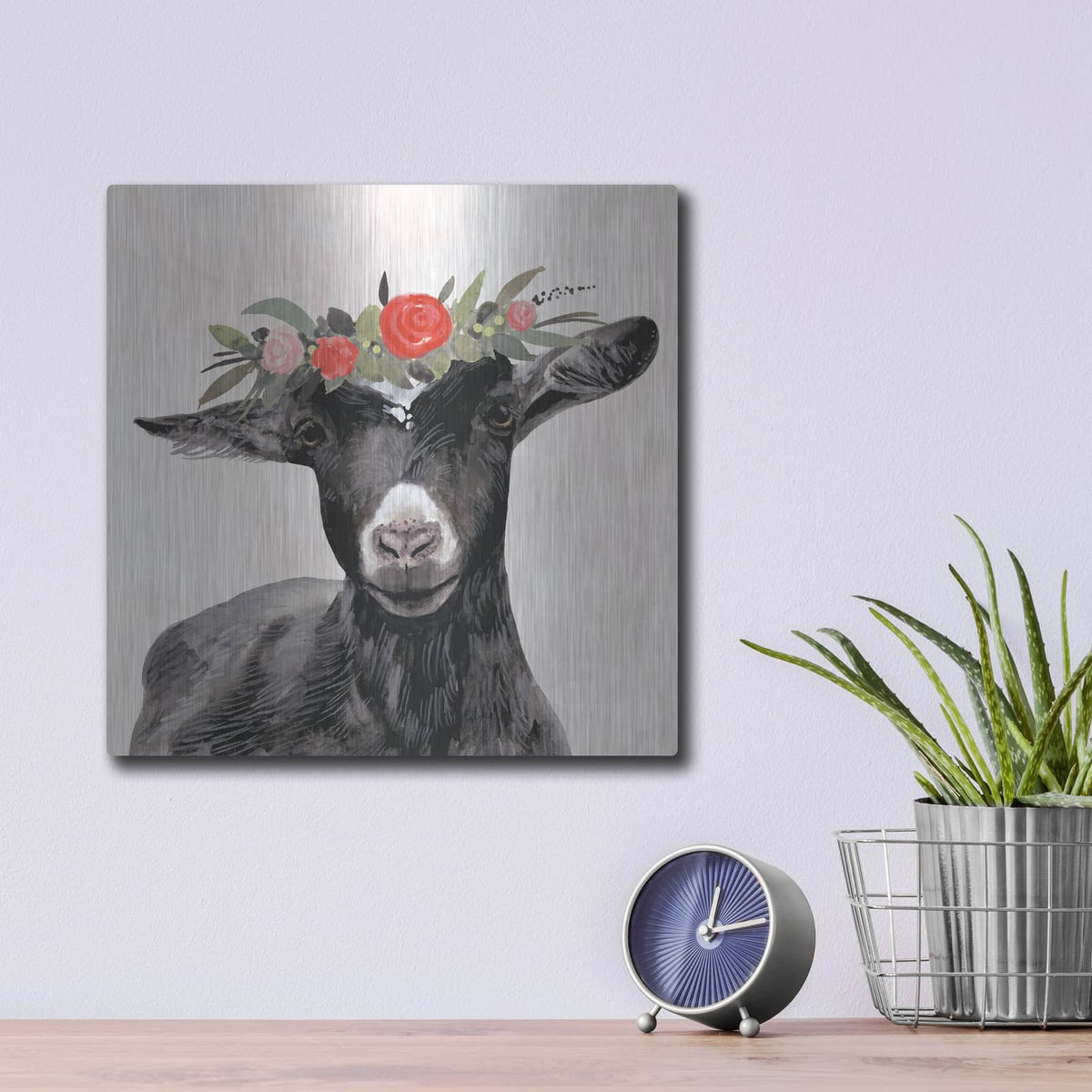 'Garden Goat III' by Victoria Borges – Metal Wall Art, 12x12 room view