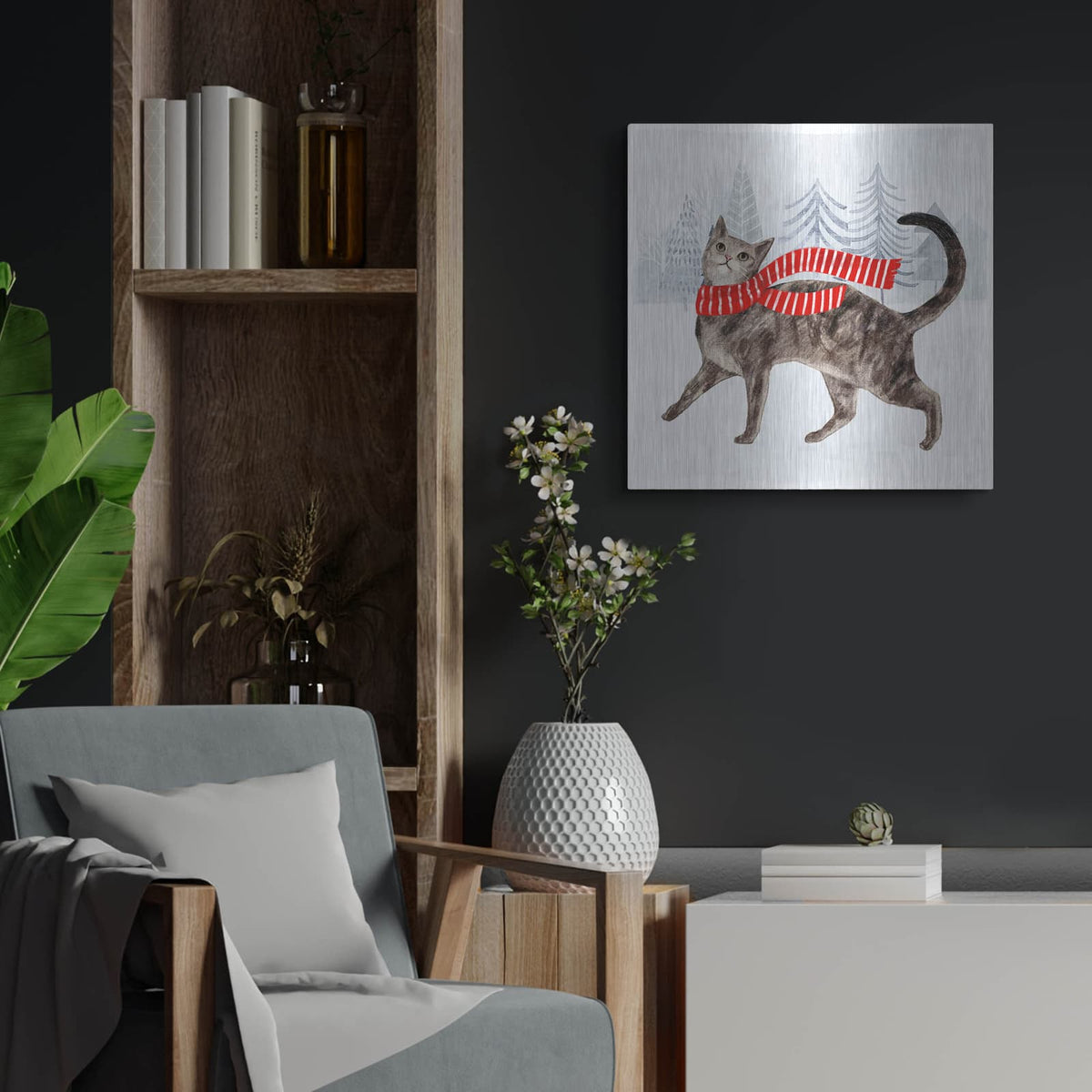 'Christmas Cats & Dogs I' by Victoria Borges – Metal Wall Art, 24x24 room view