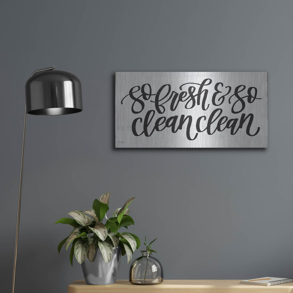 'So Fresh & So Clean Clean' by Jaxn Blvd – Metal Wall Art, 24x12 room view