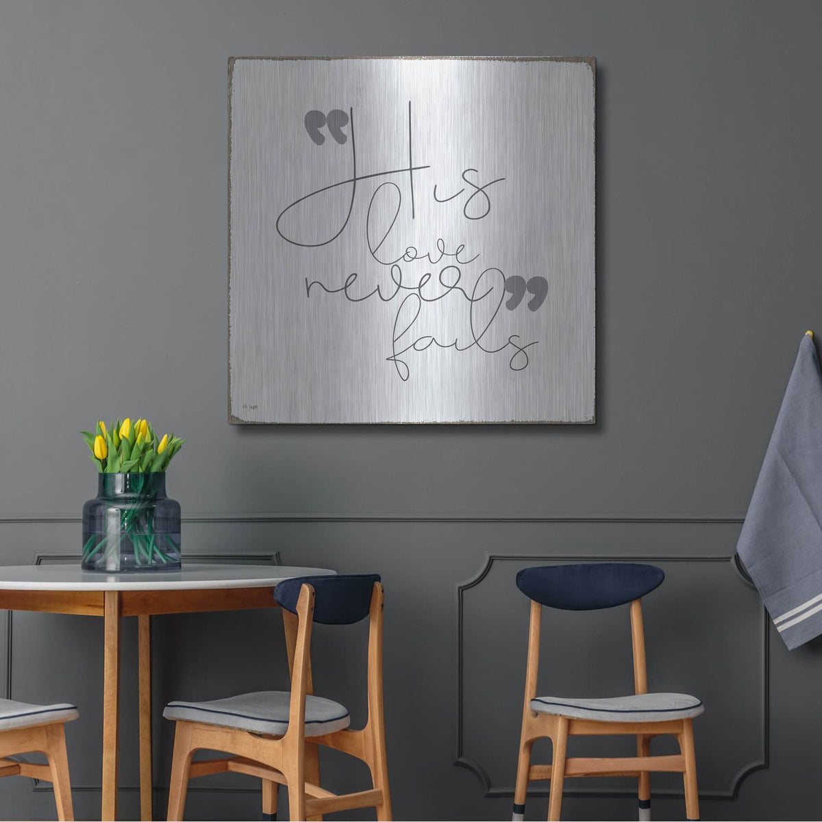 'His Love Never Fails' by Jaxn Blvd – Metal Wall Art, 36x36 room view