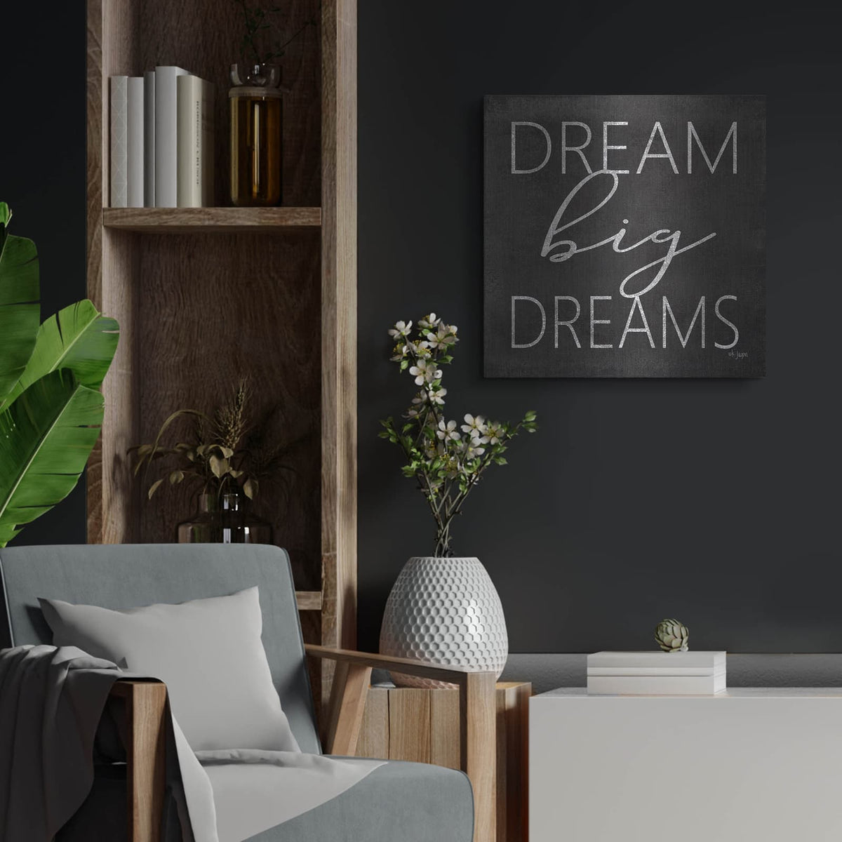 'Dream Big Dreams' by Jaxn Blvd – Metal Wall Art, 24x24 room view