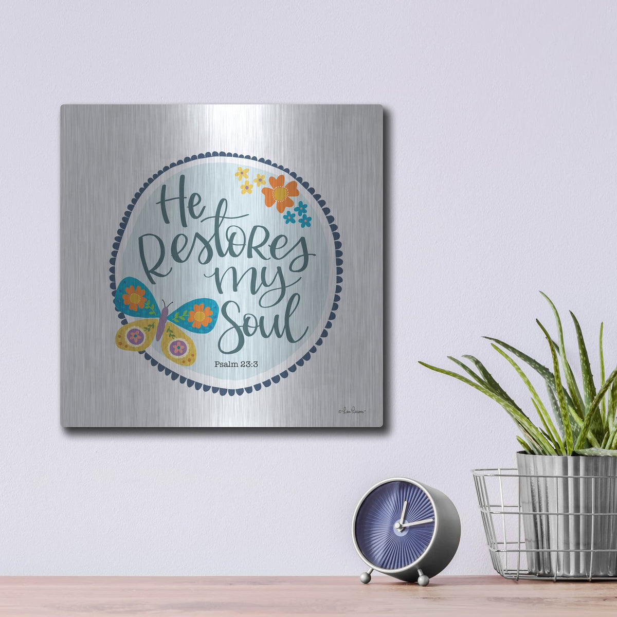 'He Restores My Soul' by Lisa Larson – Metal Wall Art, 12x12 room view