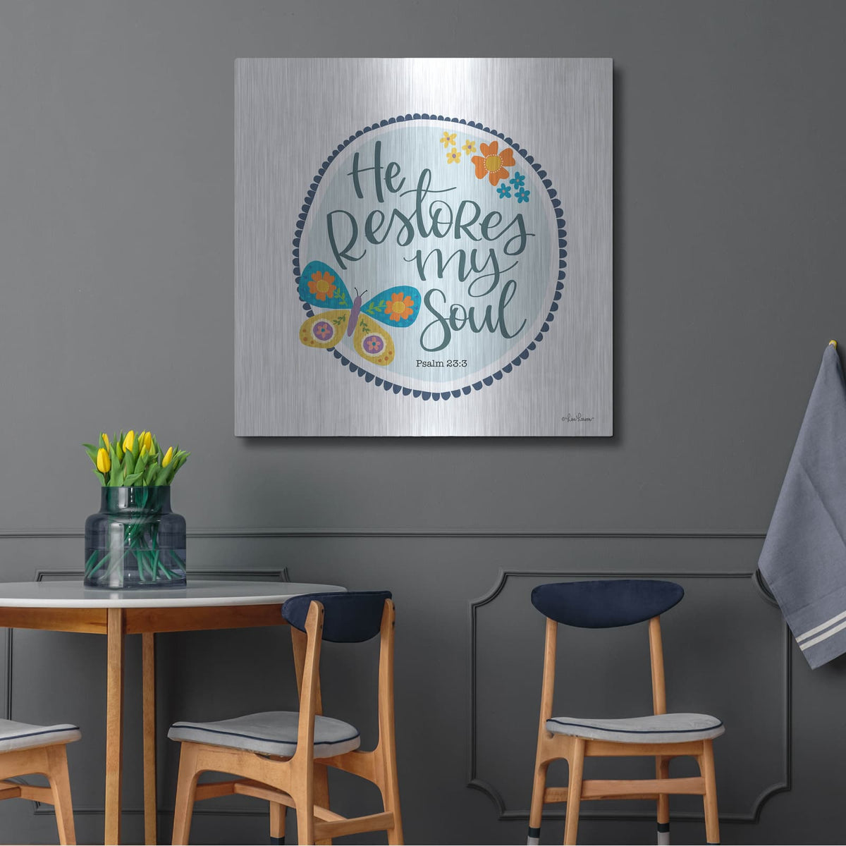 'He Restores My Soul' by Lisa Larson – Metal Wall Art, 36x36 room view