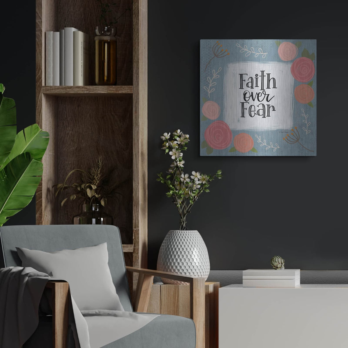 'Faith Over Fear' by Lisa Larson – Metal Wall Art, 24x24 room view