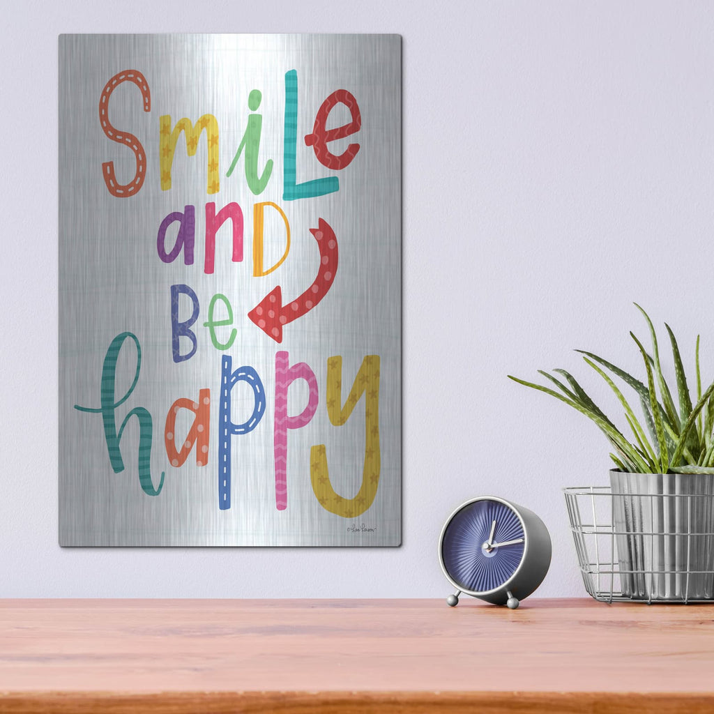 'Smile and Be Happy' by Lisa Larson – Metal Wall Art, 12x16 room view