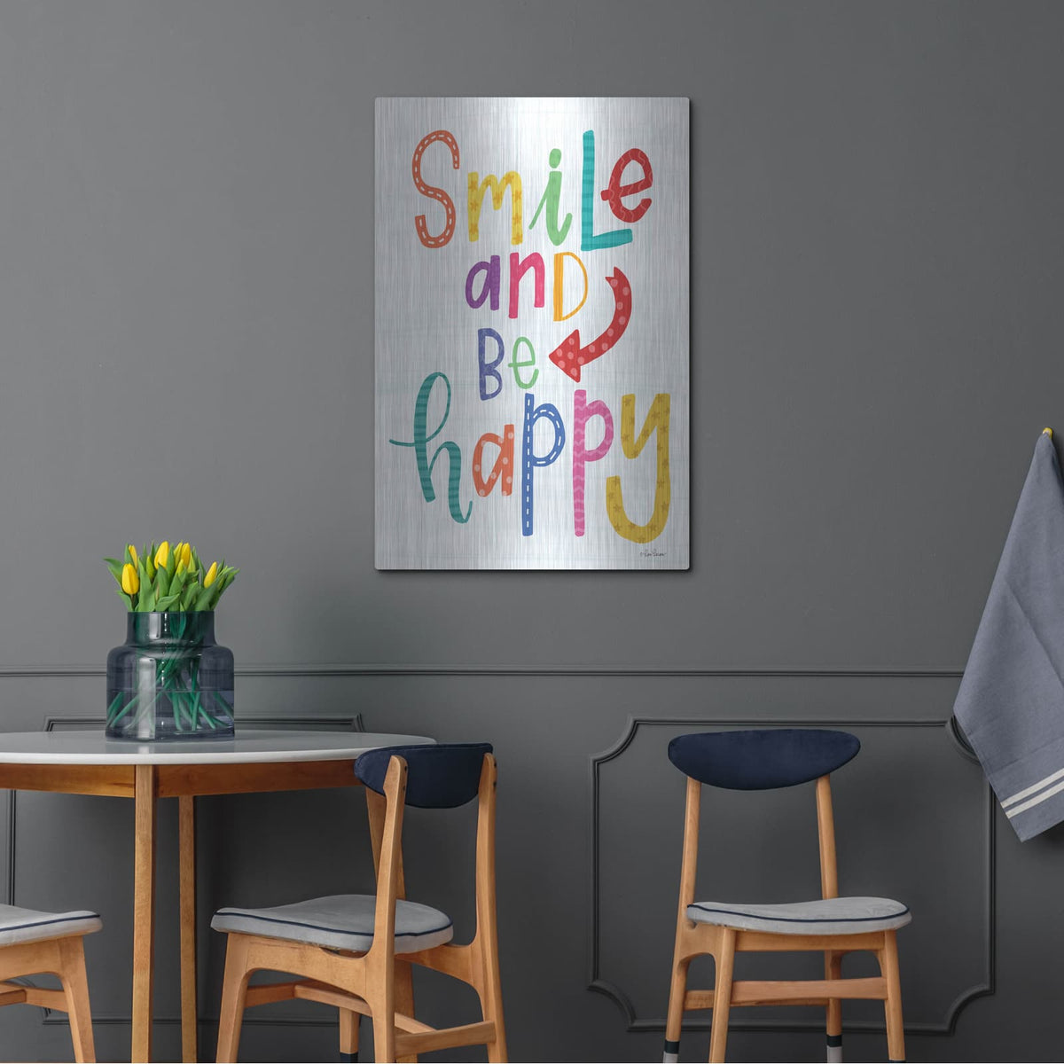 'Smile and Be Happy' by Lisa Larson – Metal Wall Art, 24x36 room view