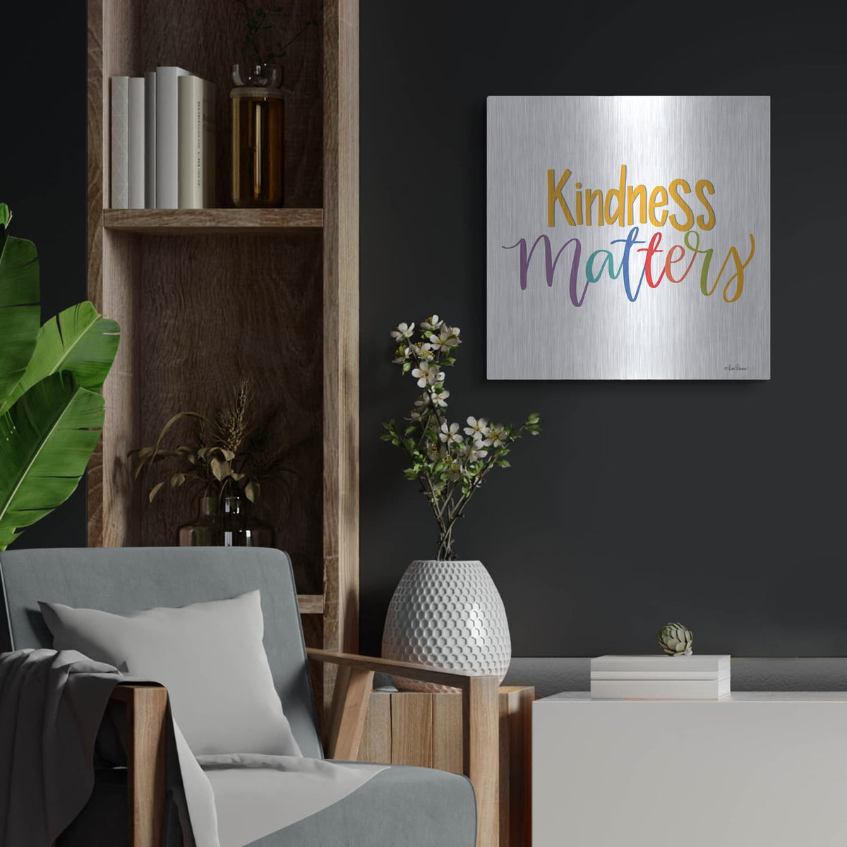 'Kindness Matters' by Lisa Larson – Metal Wall Art, 24x24 room view