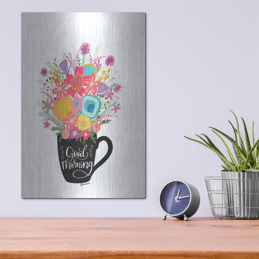 'Good Morning Coffee Floral' by Lisa Larson – Metal Wall Art, 12x16 room view