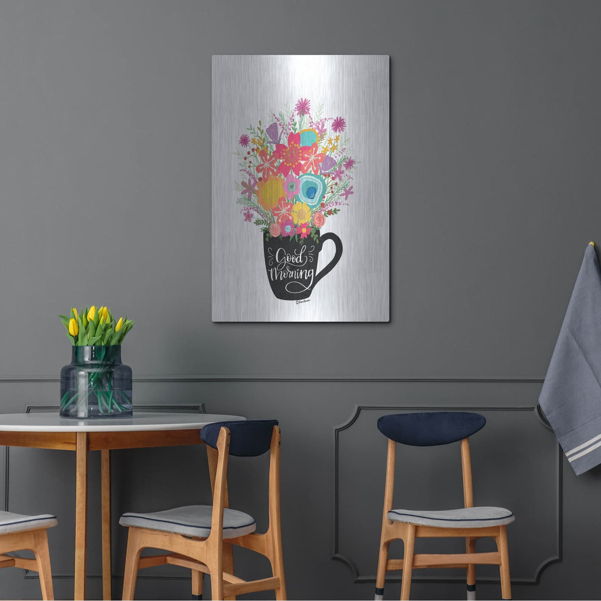 'Good Morning Coffee Floral' by Lisa Larson – Metal Wall Art, 24x36 room view
