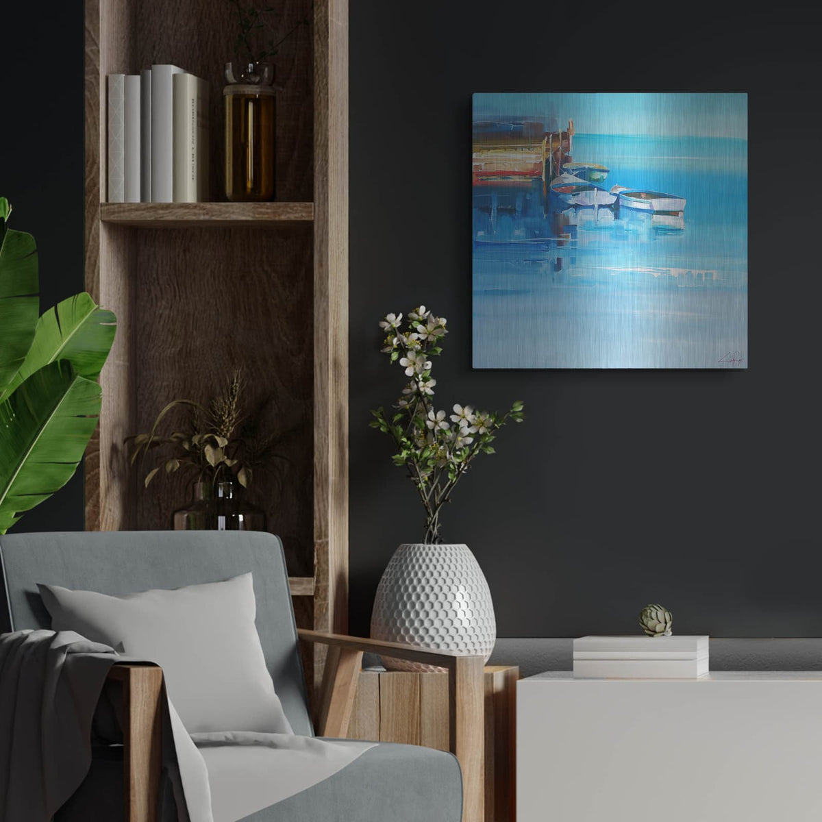 'Port Fairy Moorings' by Craig Trewin Penny – Metal Wall Art, 24x24 room view