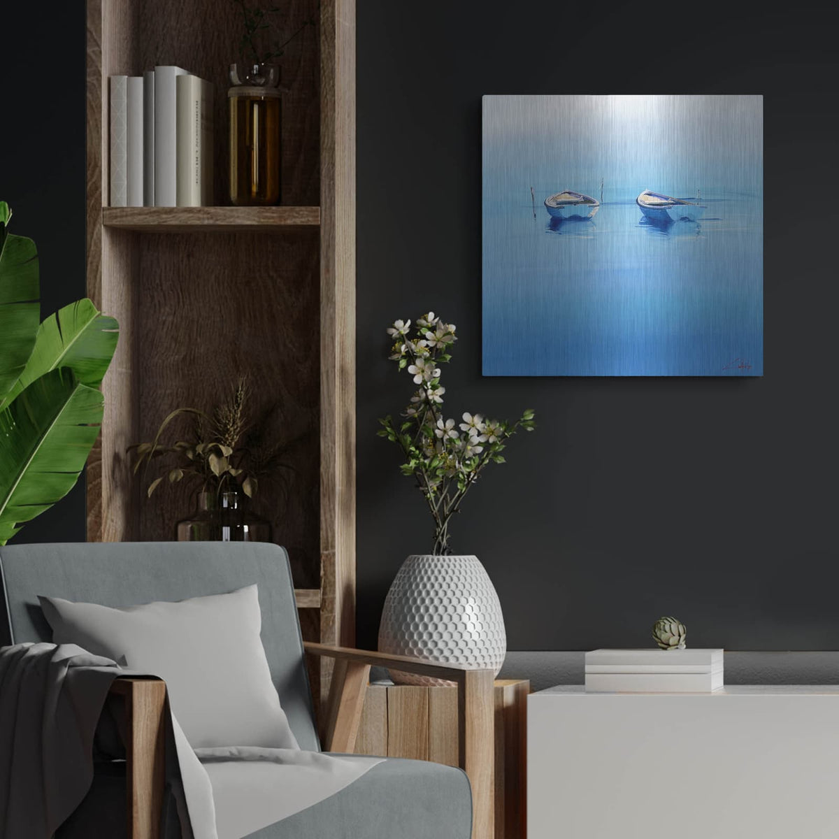 'Late Moorings' by Craig Trewin Penny – Metal Wall Art, 24x24 room view