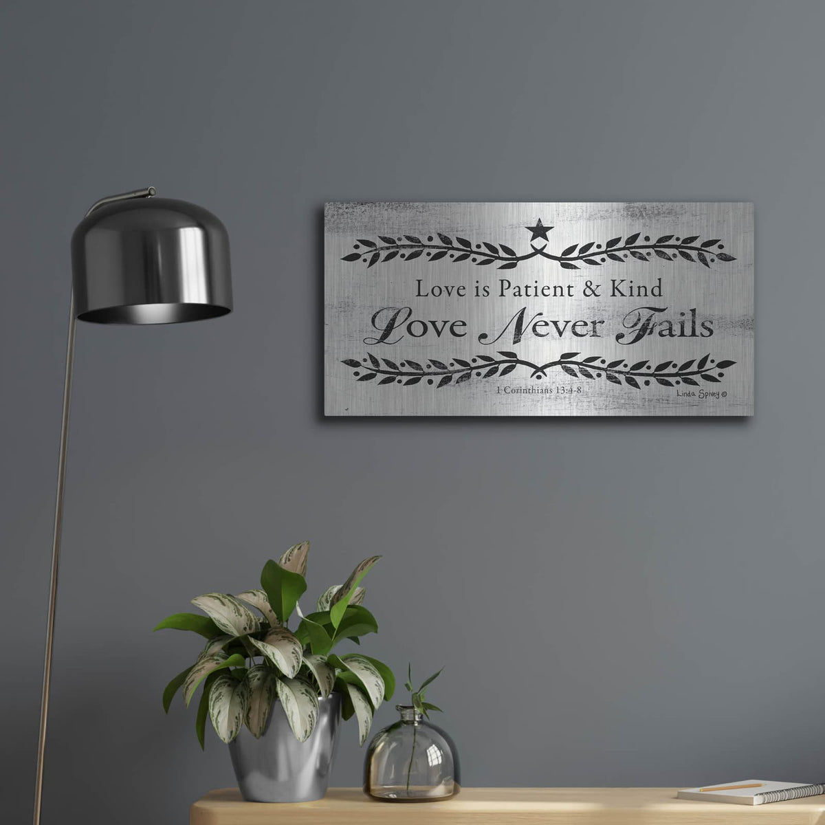 'Love is Patient' by Linda Spivey – Metal Wall Art, 24x12 room view