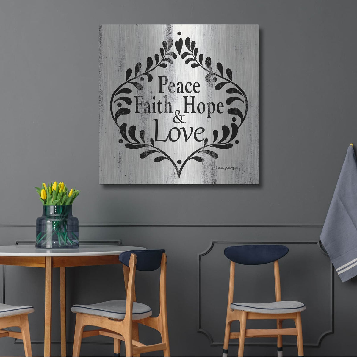 'Peace Faith Hope & Love' by Linda Spivey – Metal Wall Art, 36x36 room view