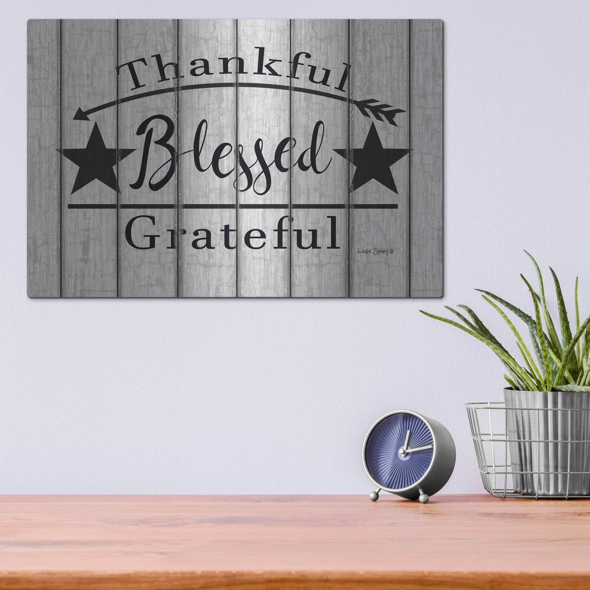 'Blessed Thankful Grateful' by Linda Spivey – Metal Wall Art, 16x12 room view