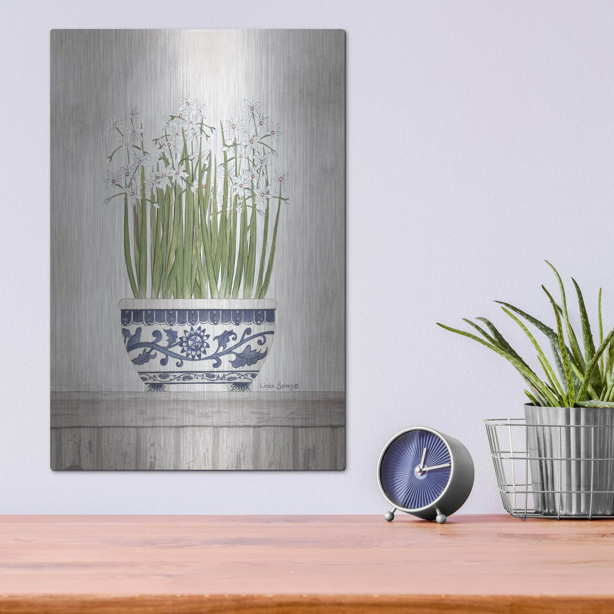 'Blue and White Paperwhites II' by Linda Spivey – Metal Wall Art, 12x16 room view