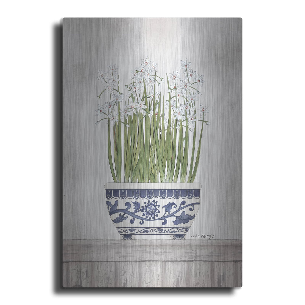 'Blue and White Paperwhites II' by Linda Spivey – Metal Wall Art