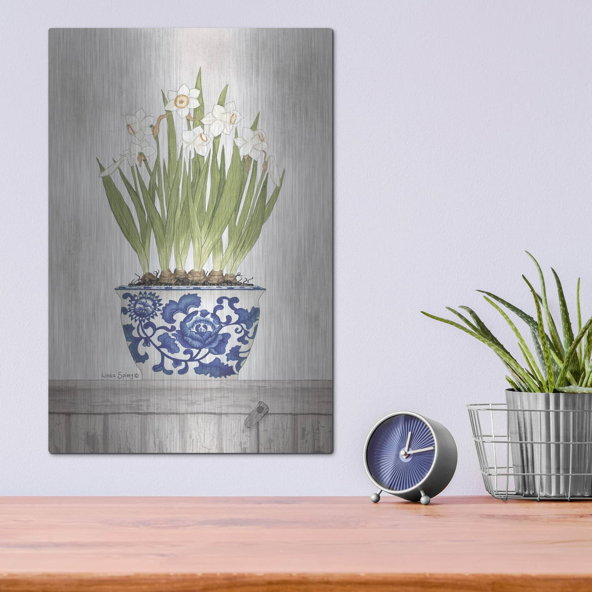 'Blue and White Daffodils II' by Linda Spivey – Metal Wall Art, 12x16 room view