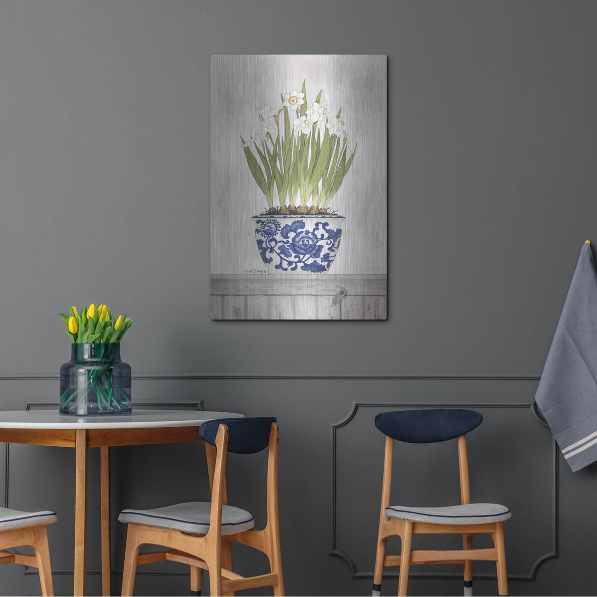 'Blue and White Daffodils II' by Linda Spivey – Metal Wall Art, 24x36 room view