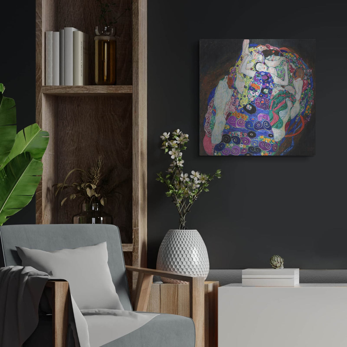 'The Virgin' by Gustav Klimt – Metal Wall Art, 24x24 room view