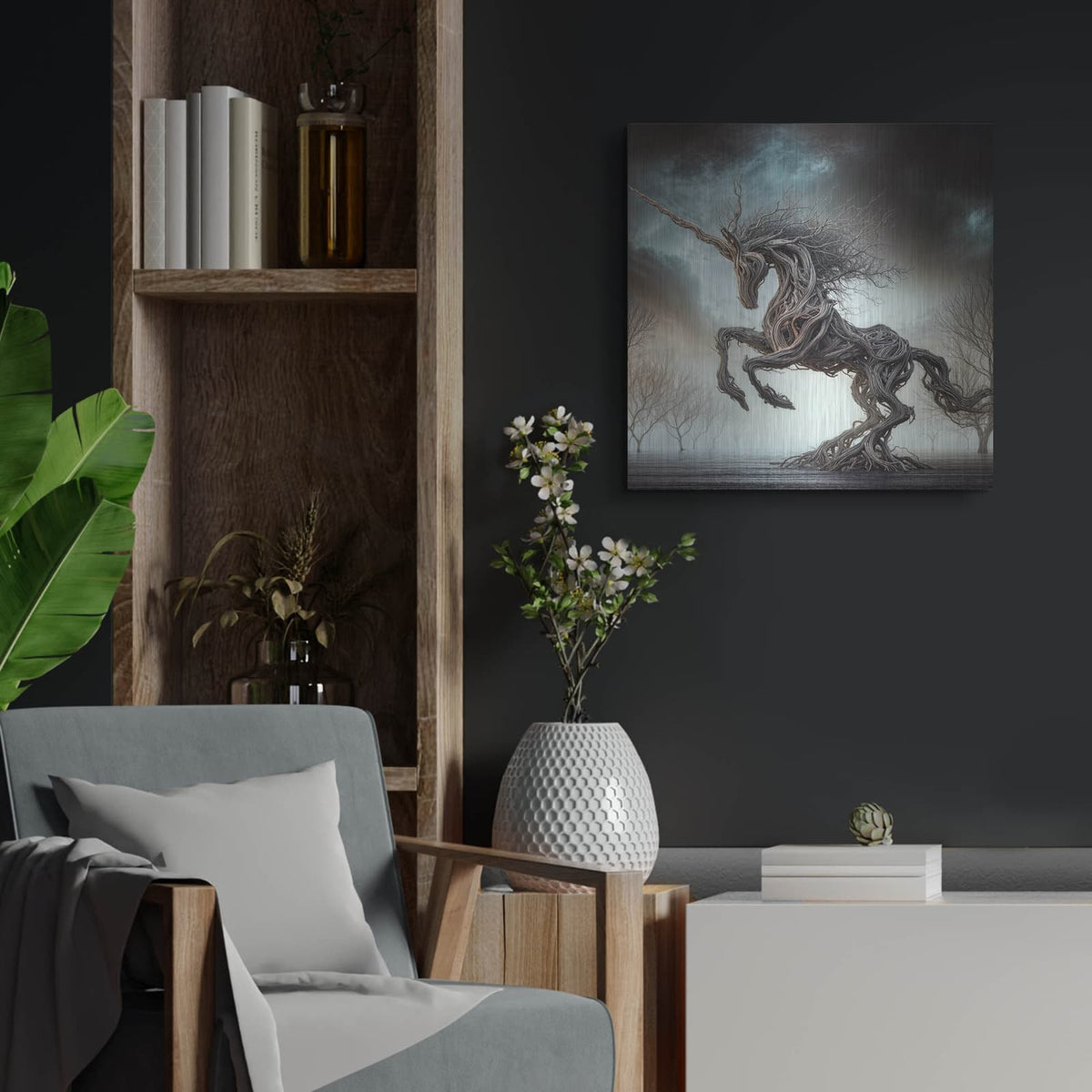 'Driftwood Unicorn' by KIR.DART Metal Wall Art