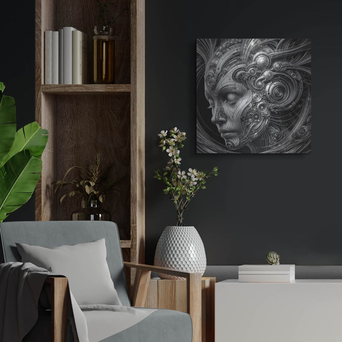 'Techno Face 1' by KIR.DART Metal Wall Art