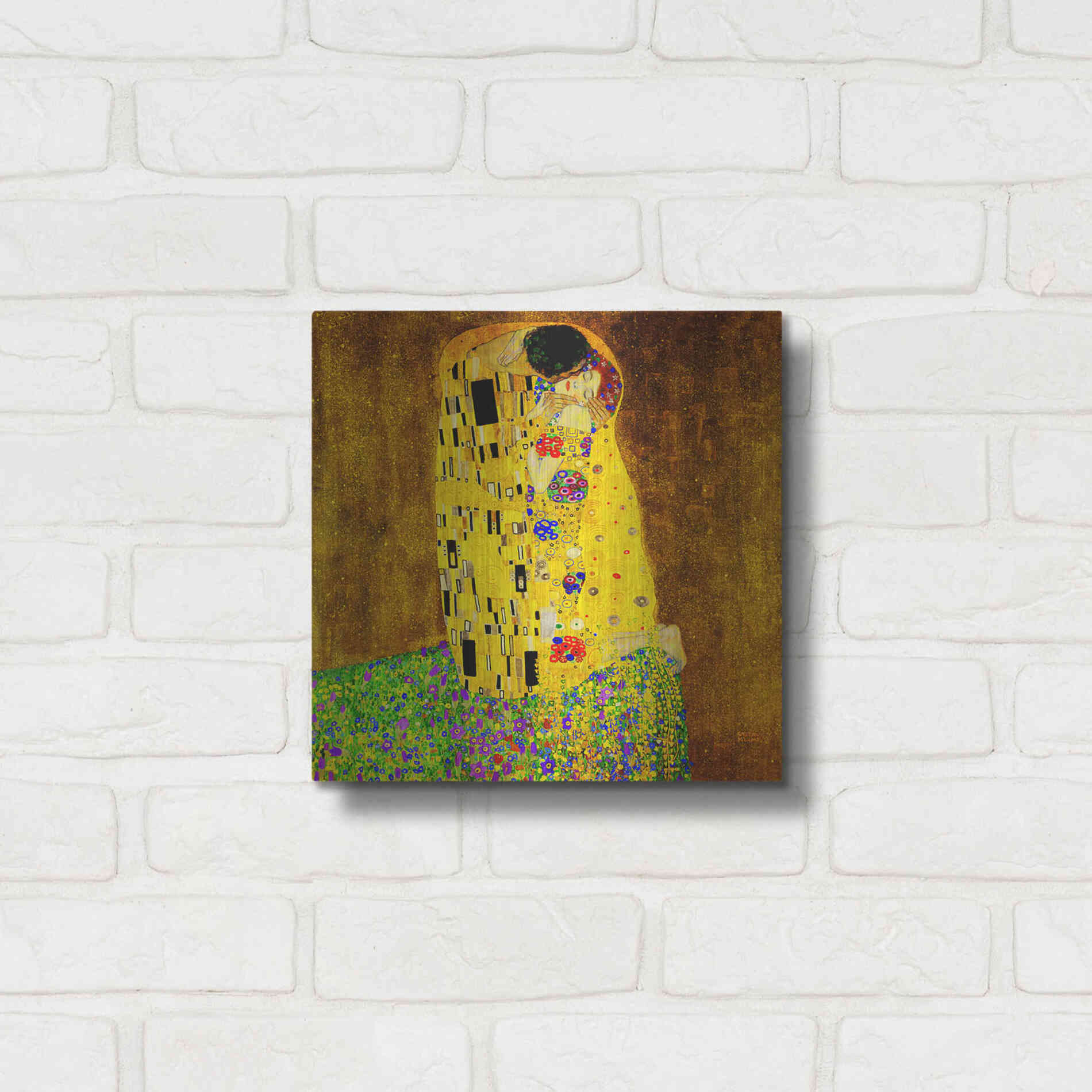 Luxe Metal Art 'The Kiss' by Gustav Klimt, Metal Wall Art,12x12