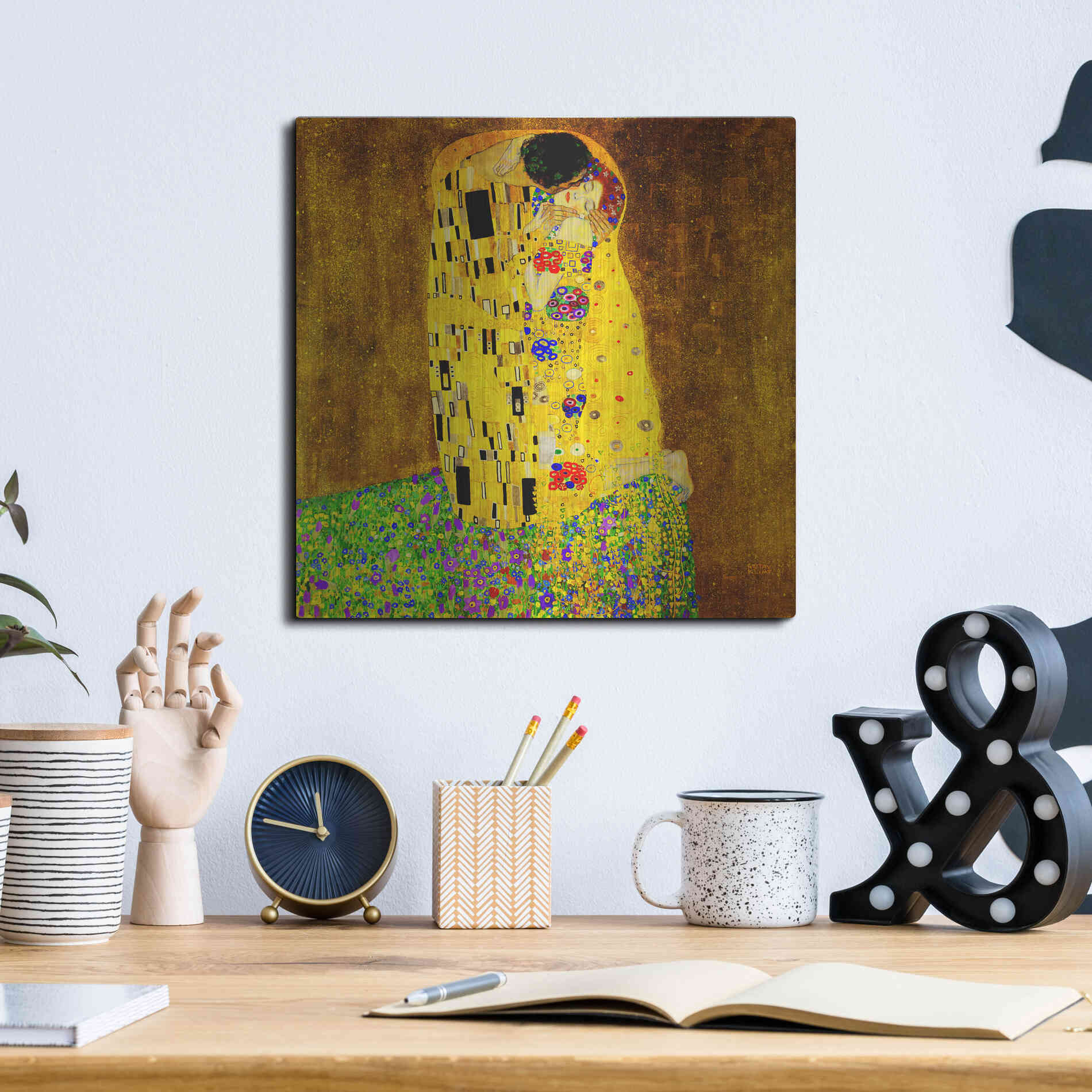 Luxe Metal Art 'The Kiss' by Gustav Klimt, Metal Wall Art,12x12