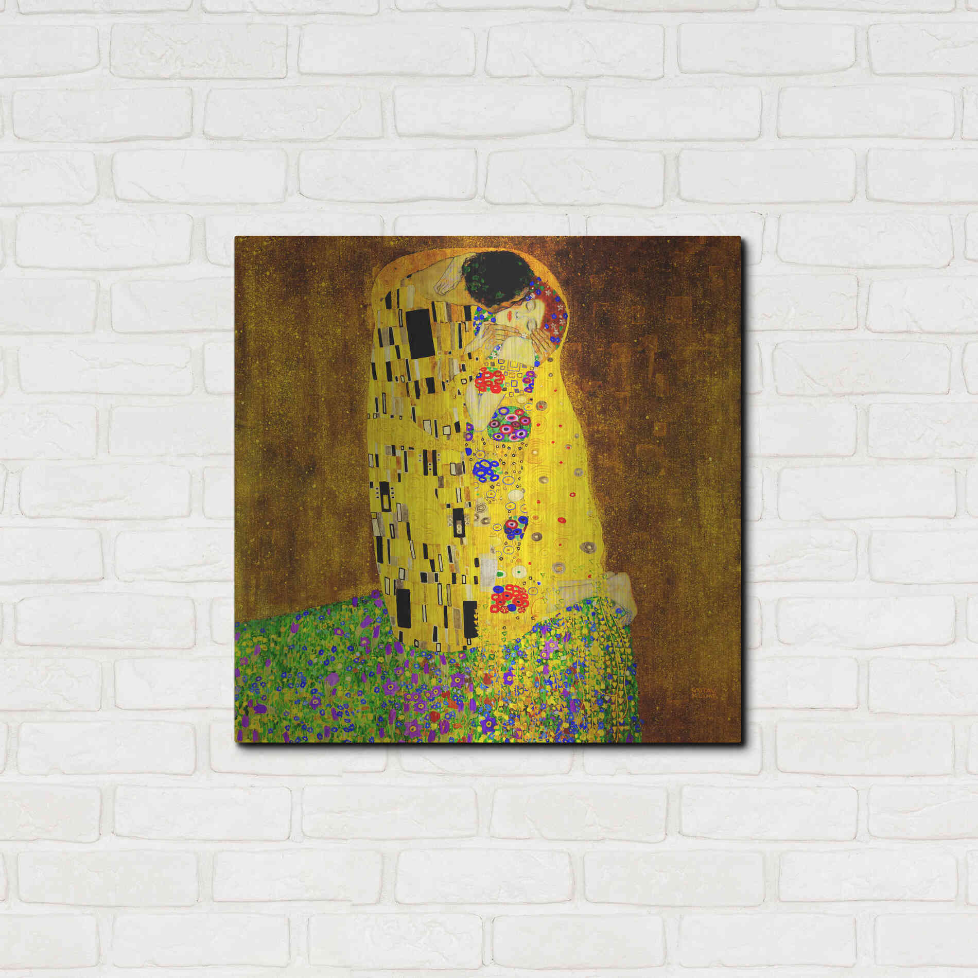 Luxe Metal Art 'The Kiss' by Gustav Klimt, Metal Wall Art,24x24